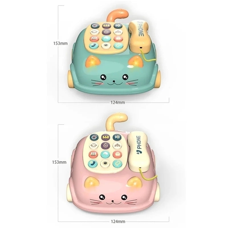 3-in-1 Musical Phone Toy with Mini Piano, Pull-Along Cat Car and Toy Phone, Safe for Ages 1+
