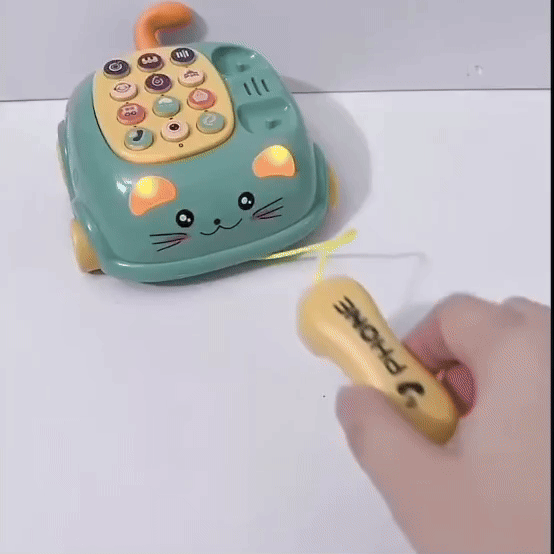 3-in-1 Musical Phone Toy with Mini Piano, Pull-Along Cat Car and Toy Phone, Safe for Ages 1+