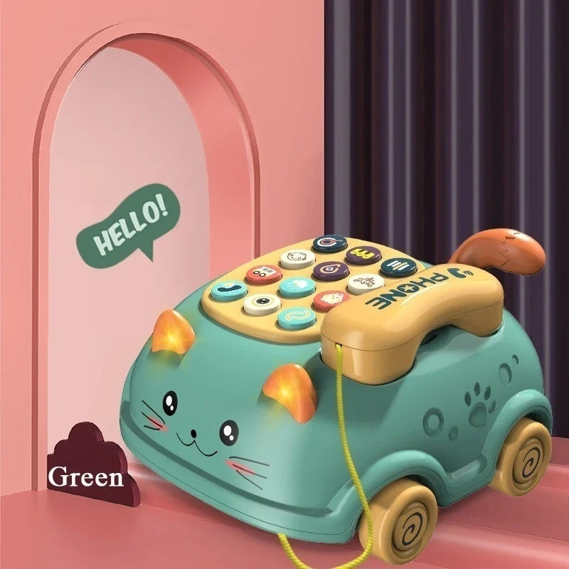 3-in-1 Musical Phone Toy with Mini Piano, Pull-Along Cat Car and Toy Phone, Safe for Ages 1+