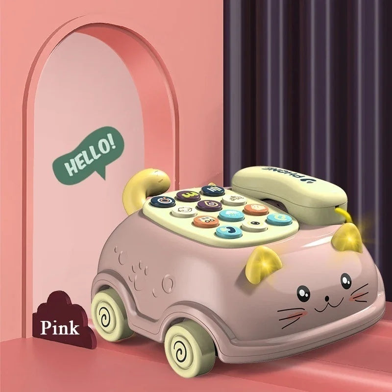 3-in-1 Musical Phone Toy with Mini Piano, Pull-Along Cat Car and Toy Phone, Safe for Ages 1+