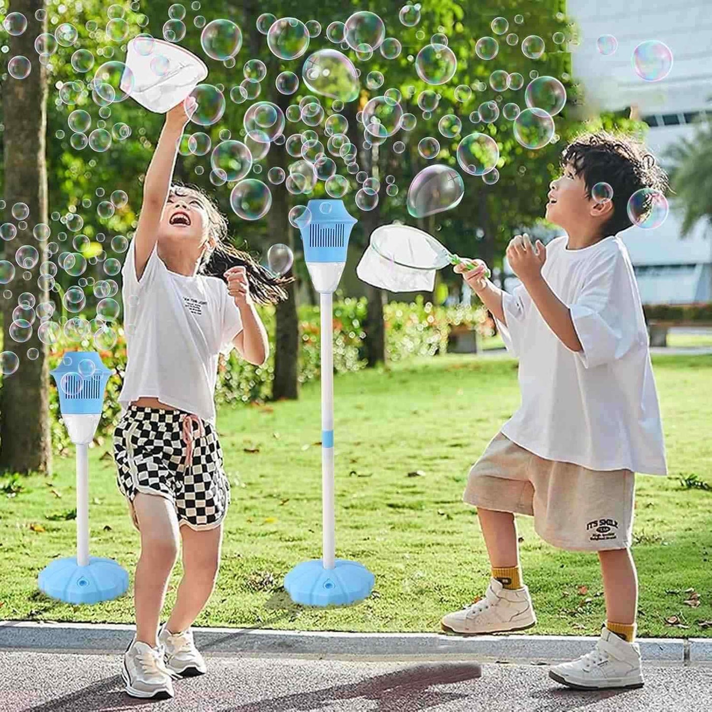 Automatic Outdoor Bubble Maker with LED Lights, Built-in Rechargeable Battery, Safe for Ages 3+