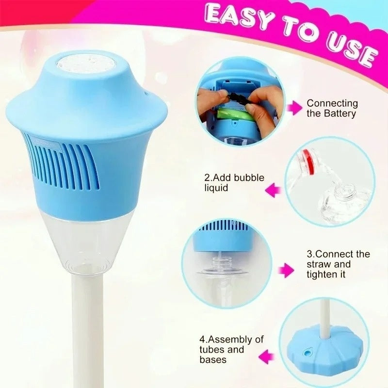 Automatic Outdoor Bubble Maker with LED Lights, Built-in Rechargeable Battery, Safe for Ages 3+