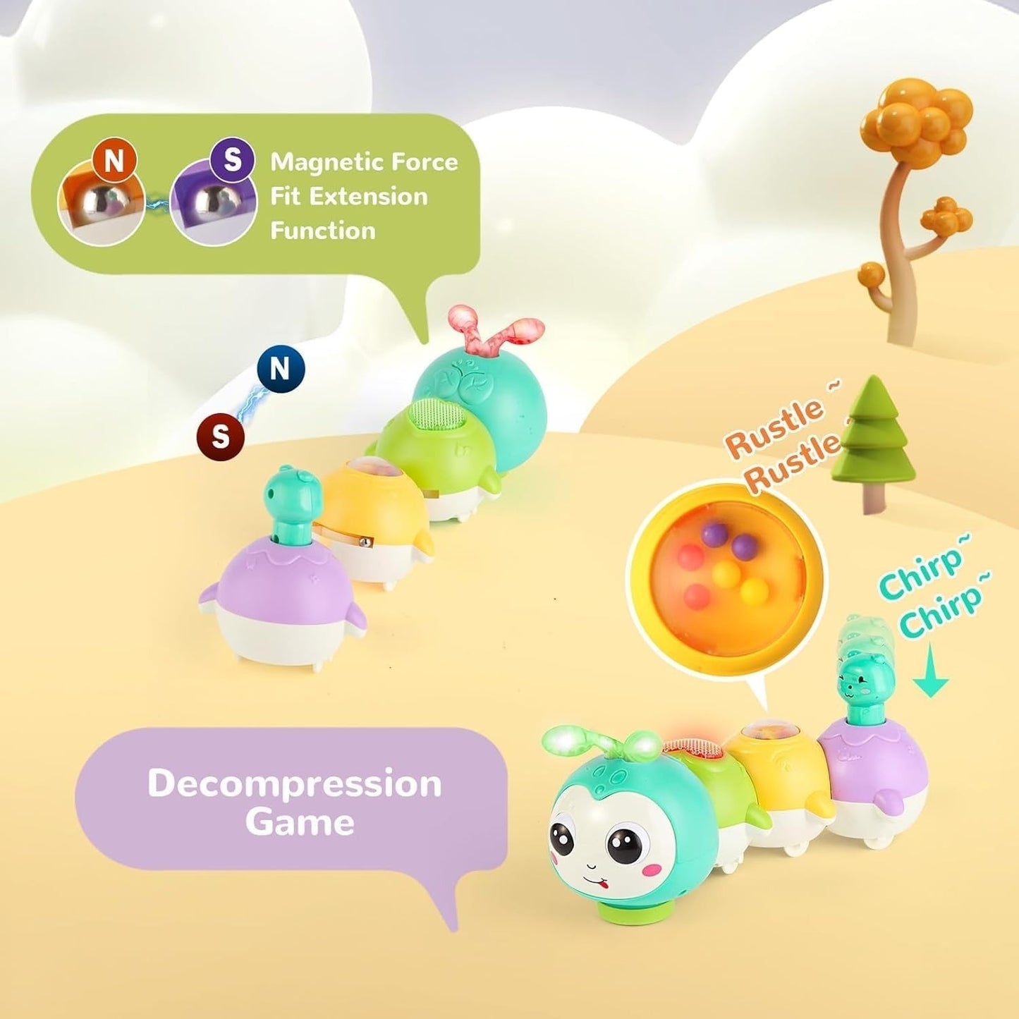 Baby Crawling Caterpillar Toy with Sound, Lights, Obstacle Avoidance, Safe for 6 Months+