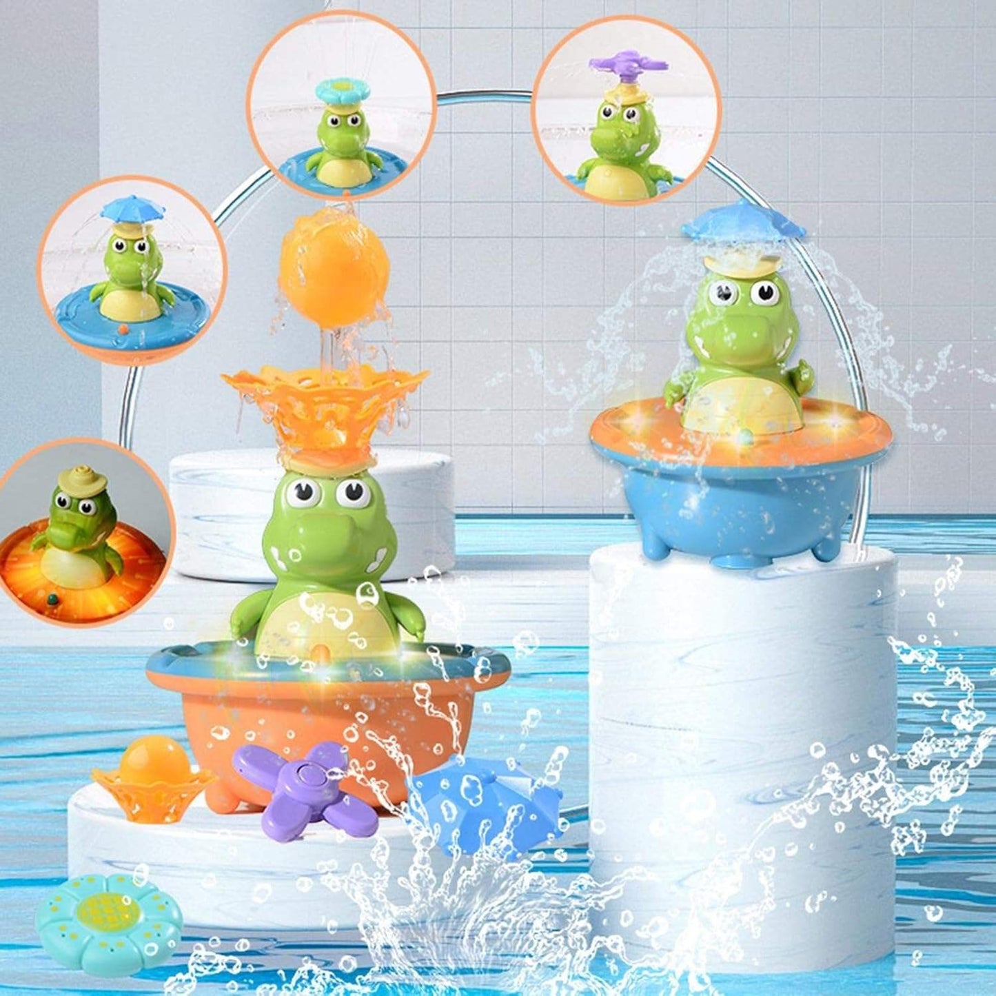 Bath Toy, Crocodile Water Spray with LED Lights, Multiple Spray Nozzles, Safe for Ages 3+