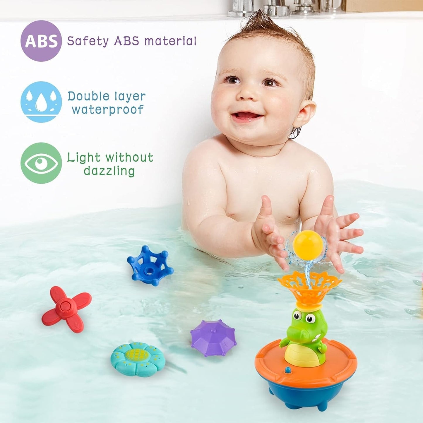 Bath Toy, Crocodile Water Spray with LED Lights, Multiple Spray Nozzles, Safe for Ages 3+