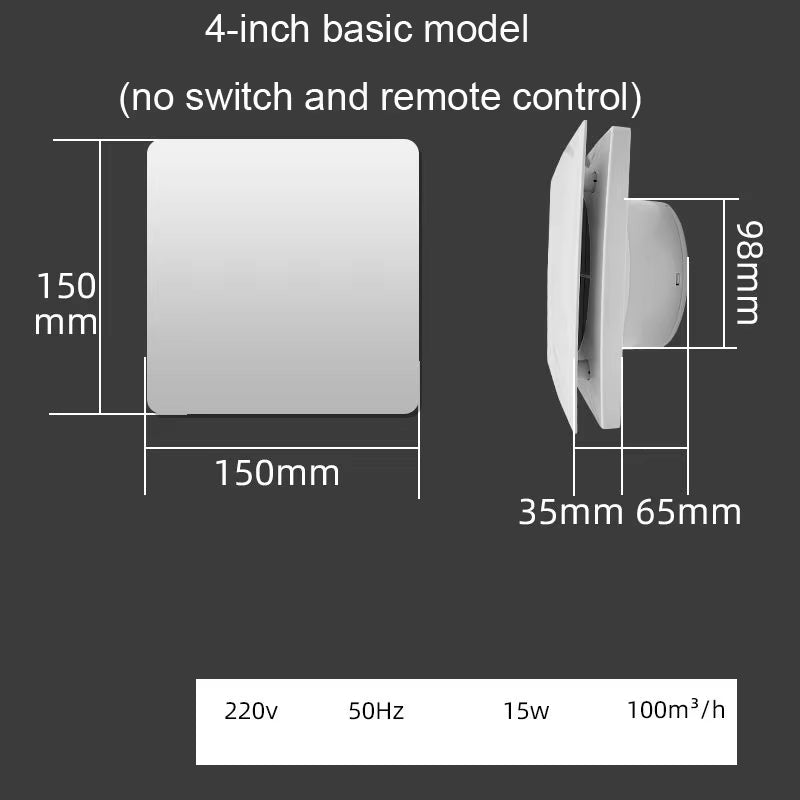 Bathroom Extractor Fan - Silent Air Vent with Remote Control, Effective Odor Removal and Dehumidification