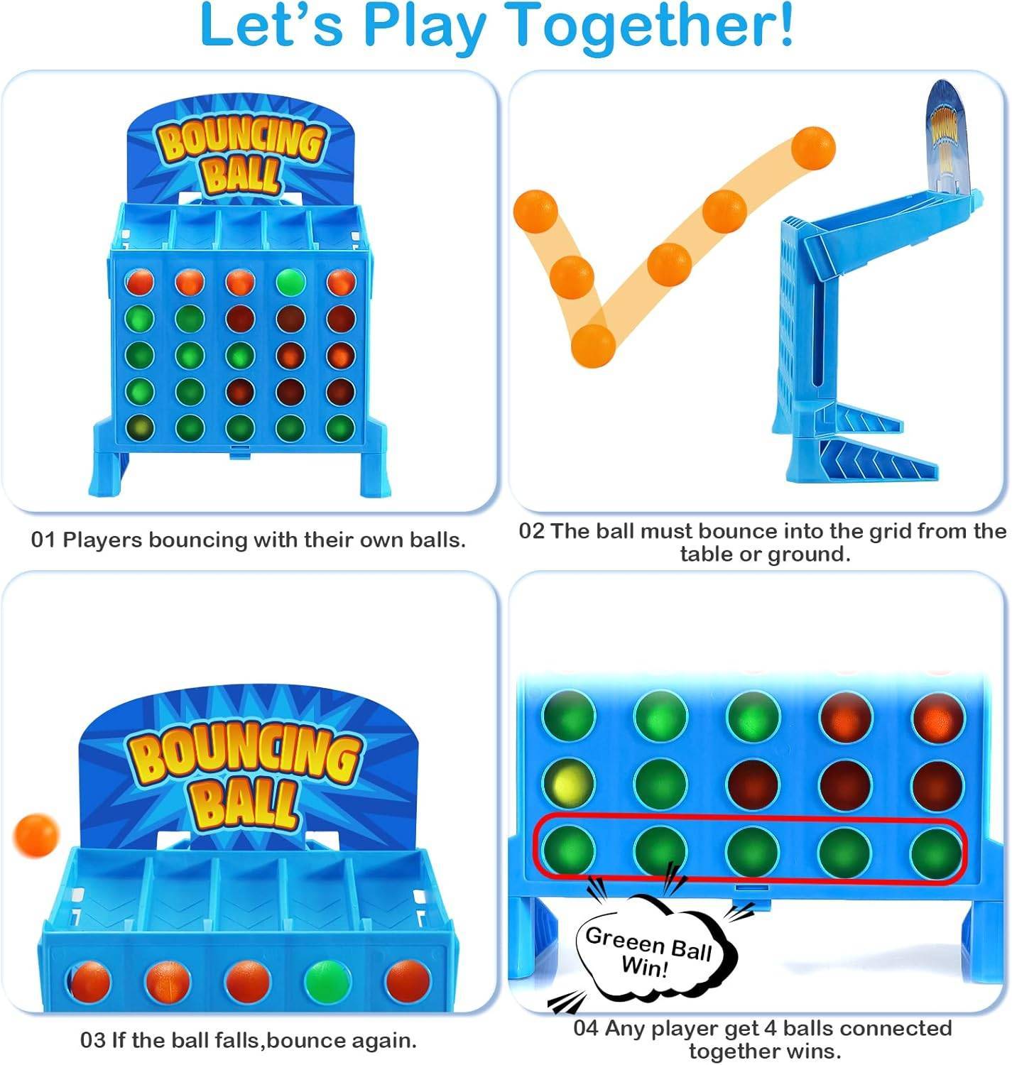 Connect Board Game with Four in a Row to Win, Colorful Balls and Safe for Ages 3+