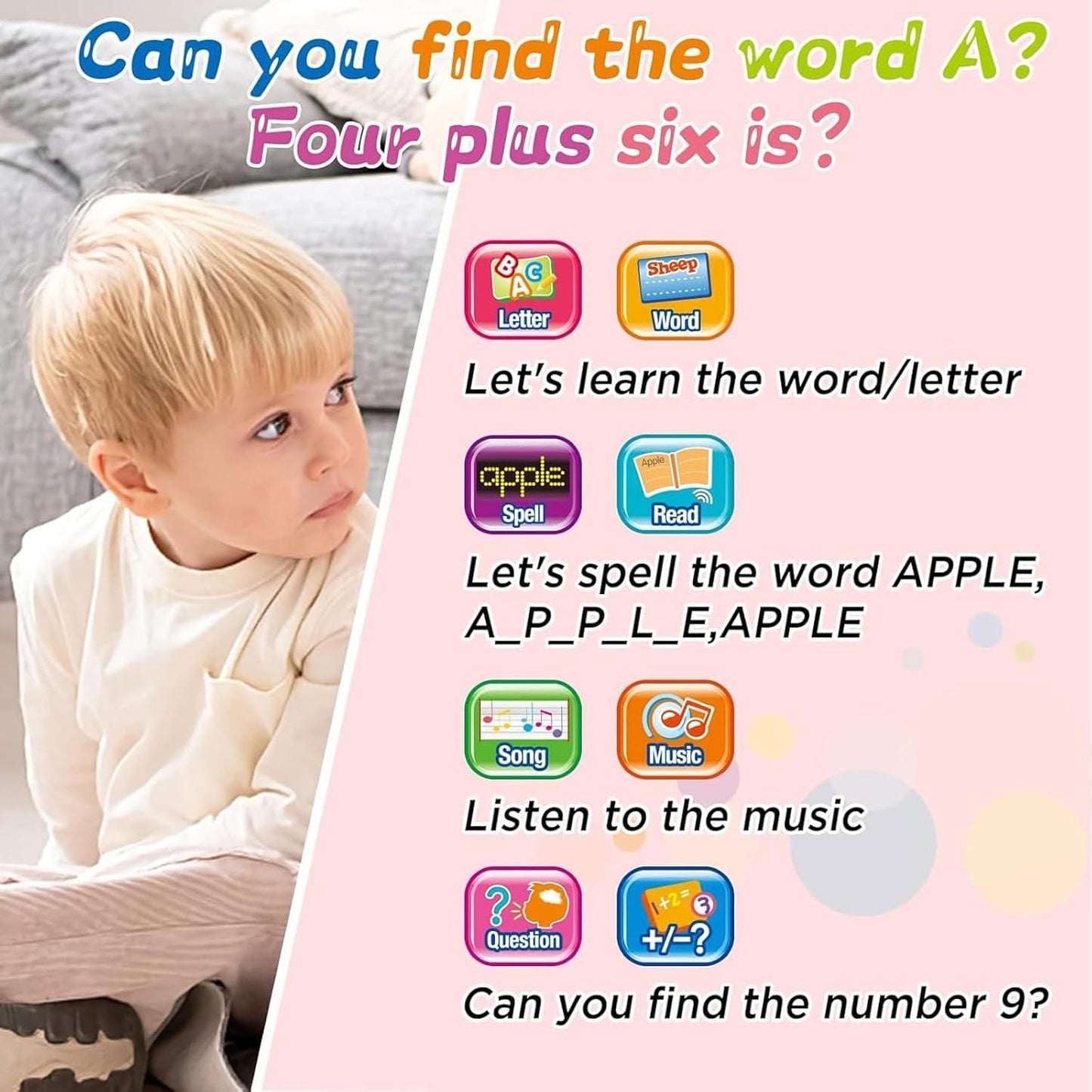 Educational Learning Tablet Toy with Sound Effects and LED Screen Safe for Ages 3+
