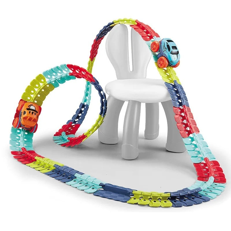 Flexible Race Track Car Toy with Easy Track Assembly and LED Light-Up Car, Safe for Ages 3+.