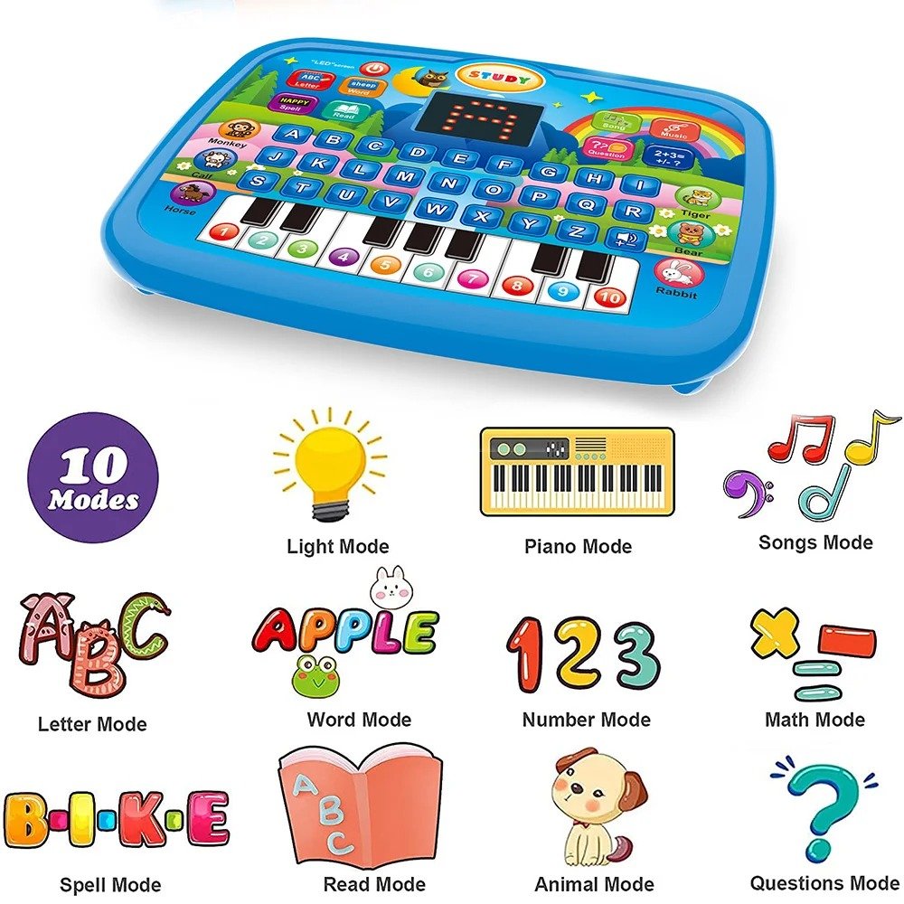 Kids’ Educational Tablet Toy with LED Screen, Sound, and Multiple Learning Modes, Safe for Ages 3+