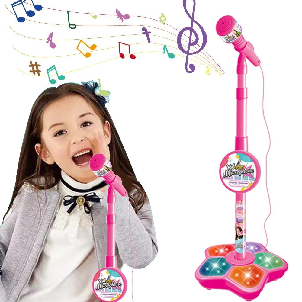Kids Karaoke Microphone Toy with Stand Design and Colorful LED Lights, Safe for Ages 3+