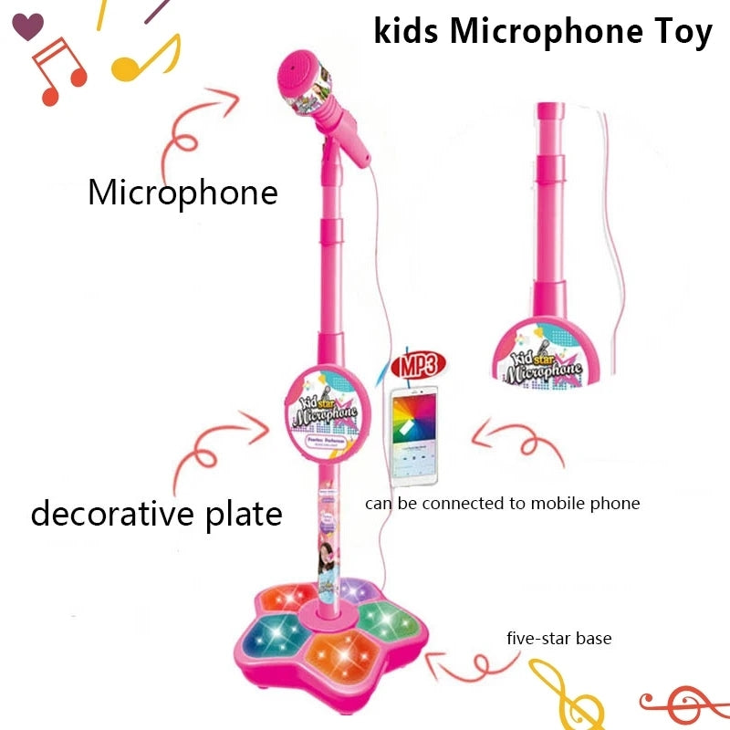 Kids Karaoke Microphone Toy with Stand Design and Colorful LED Lights, Safe for Ages 3+