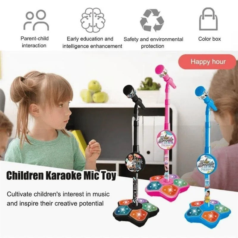 Kids Karaoke Microphone Toy with Stand Design and Colorful LED Lights, Safe for Ages 3+