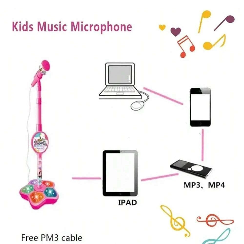 Kids Karaoke Microphone Toy with Stand Design and Colorful LED Lights, Safe for Ages 3+