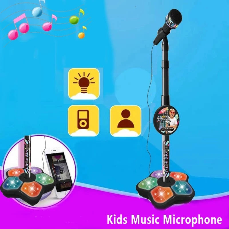 Kids Karaoke Microphone Toy with Stand Design and Colorful LED Lights, Safe for Ages 3+