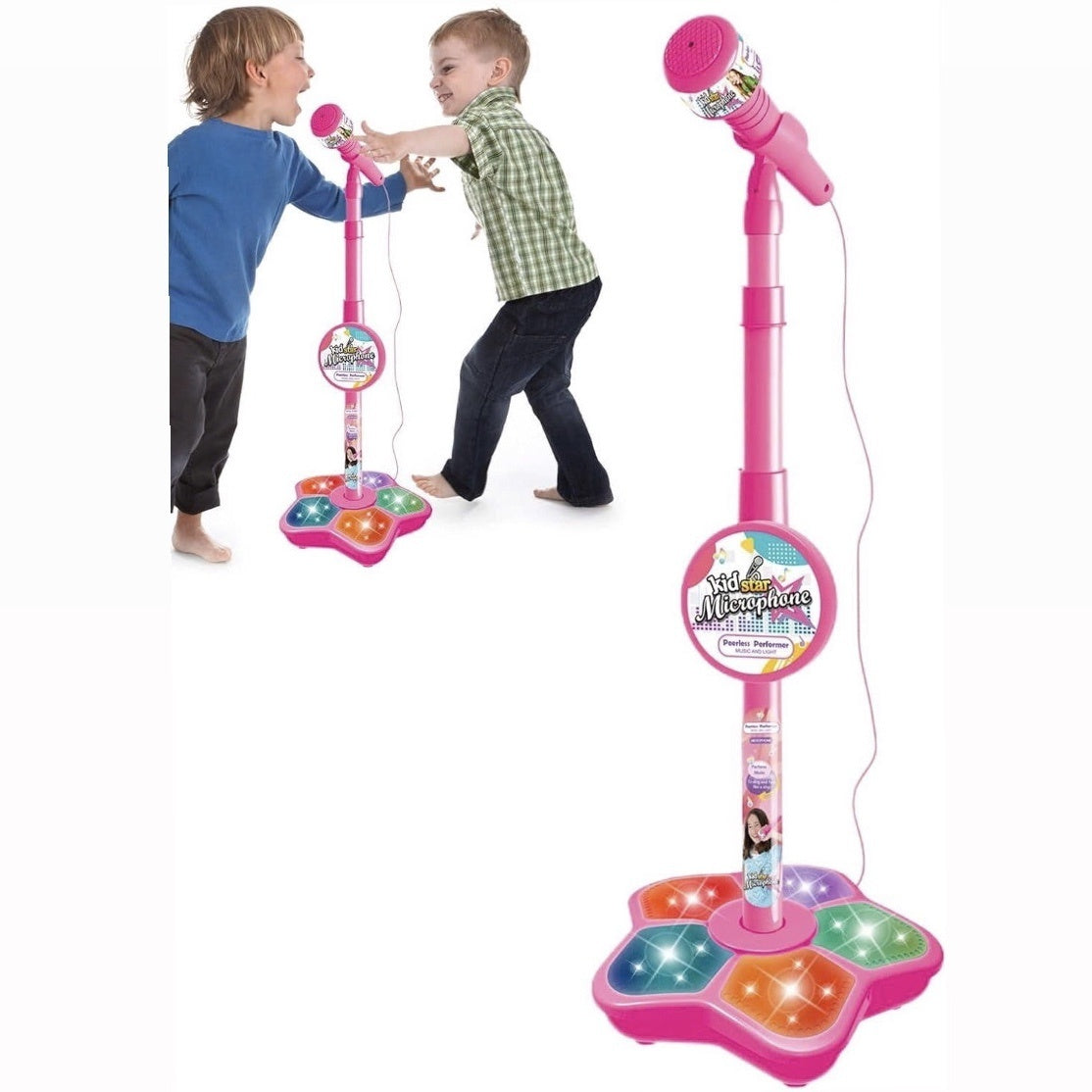 Kids Karaoke Microphone Toy with Stand Design and Colorful LED Lights, Safe for Ages 3+