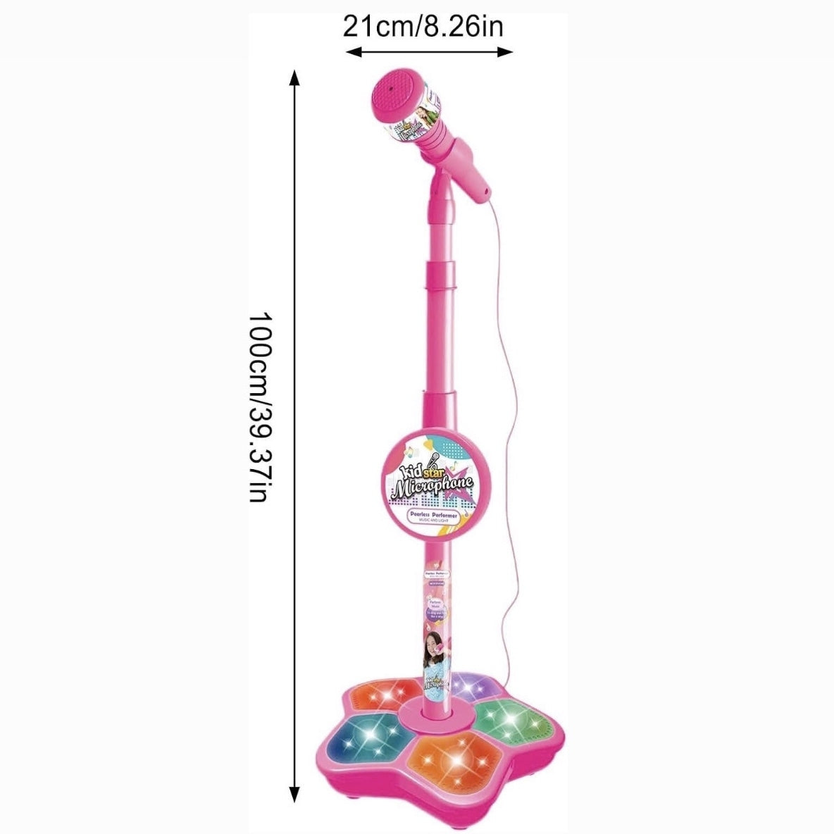 Kids Karaoke Microphone Toy with Stand Design and Colorful LED Lights, Safe for Ages 3+