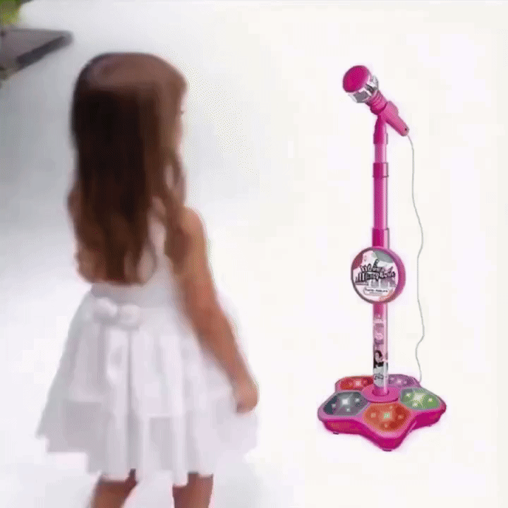 Kids Karaoke Microphone Toy with Stand Design and Colorful LED Lights, Safe for Ages 3+