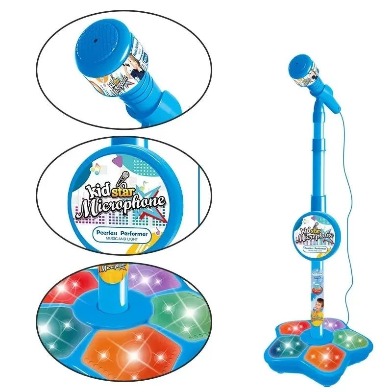 Kids Karaoke Microphone Toy with Stand Design and Colorful LED Lights, Safe for Ages 3+
