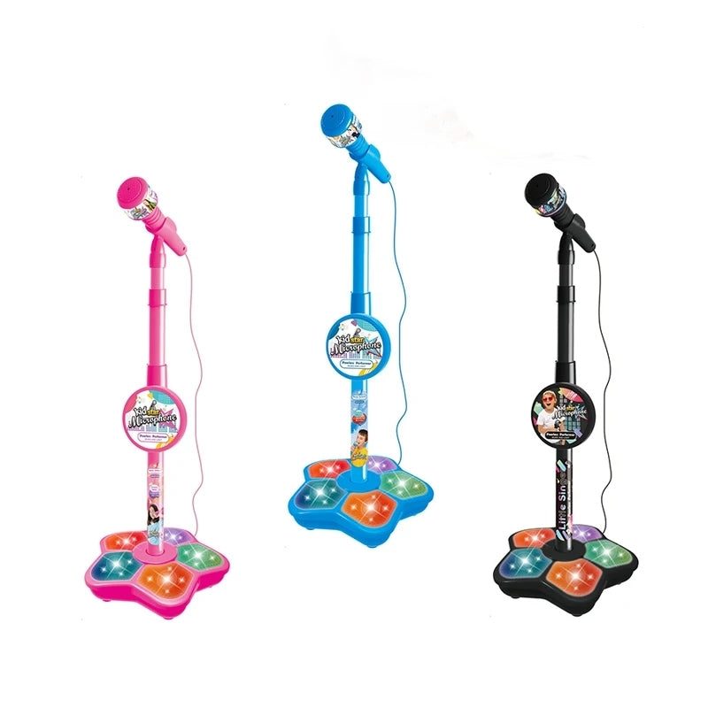 Kids Karaoke Microphone Toy with Stand Design and Colorful LED Lights, Safe for Ages 3+