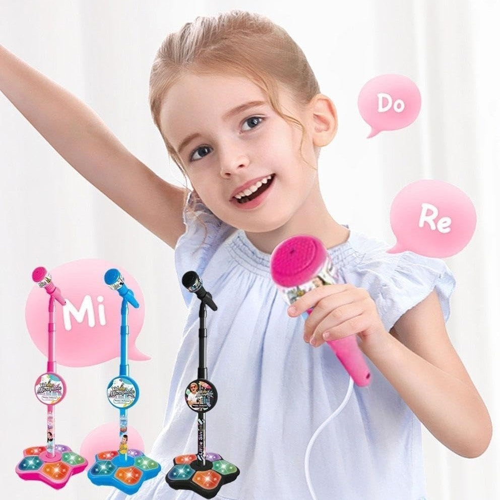 Kids Karaoke Microphone Toy with Stand Design and Colorful LED Lights, Safe for Ages 3+