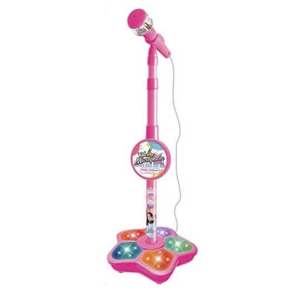 Kids Karaoke Microphone Toy with Stand Design and Colorful LED Lights, Safe for Ages 3+