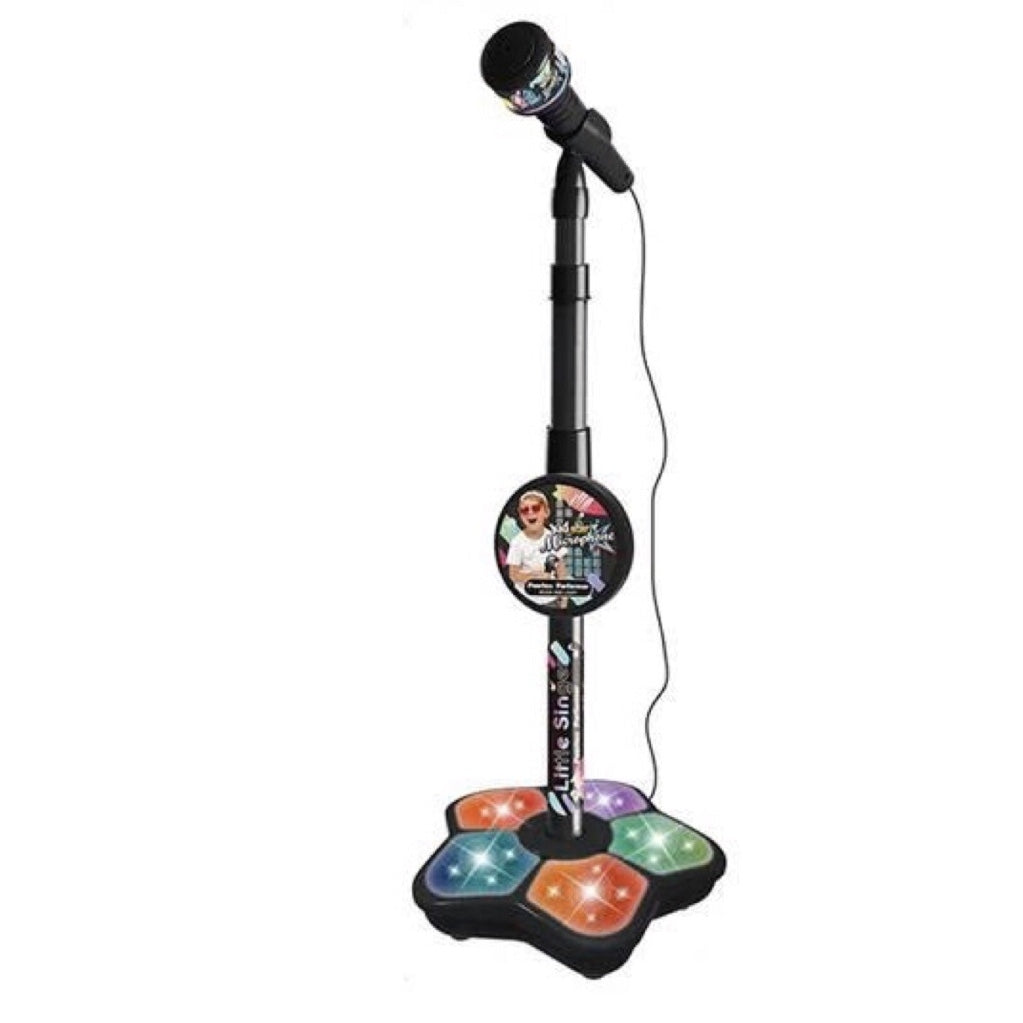 Kids Karaoke Microphone Toy with Stand Design and Colorful LED Lights, Safe for Ages 3+