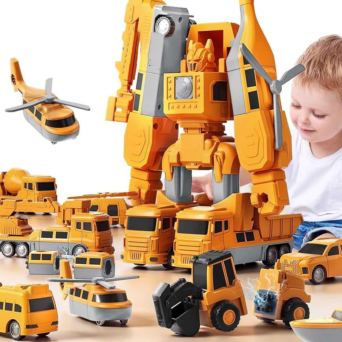 Magnetic Transforming Construction Vehicle Set, Converts into Robot, Detachable Parts, Safe for Ages 3+