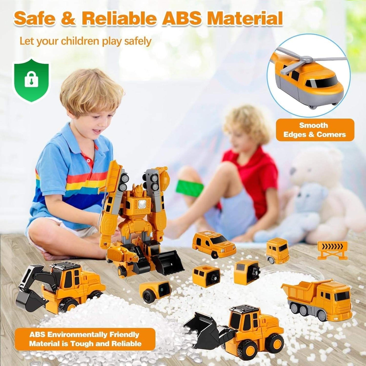 Magnetic Transforming Construction Vehicle Set, Converts into Robot, Detachable Parts, Safe for Ages 3+