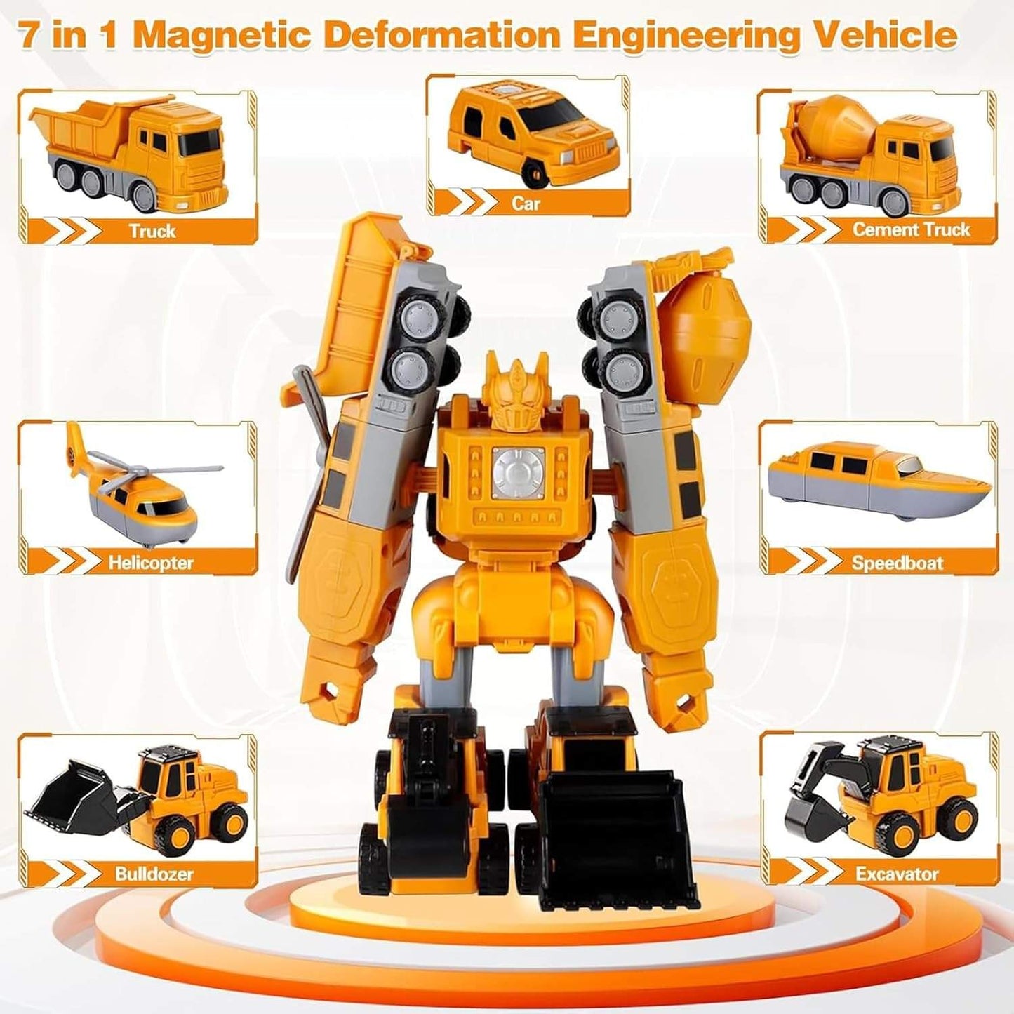 Magnetic Transforming Construction Vehicle Set, Converts into Robot, Detachable Parts, Safe for Ages 3+