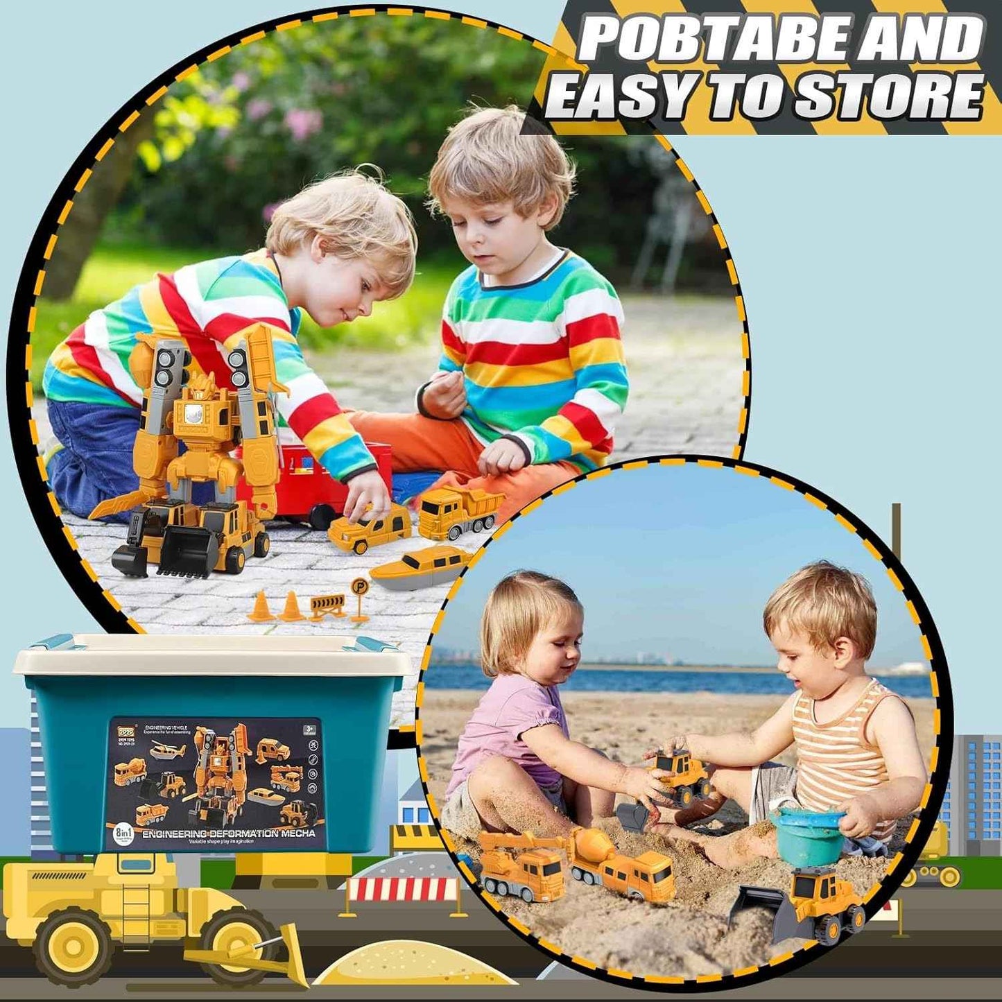 Magnetic Transforming Construction Vehicle Set, Converts into Robot, Detachable Parts, Safe for Ages 3+