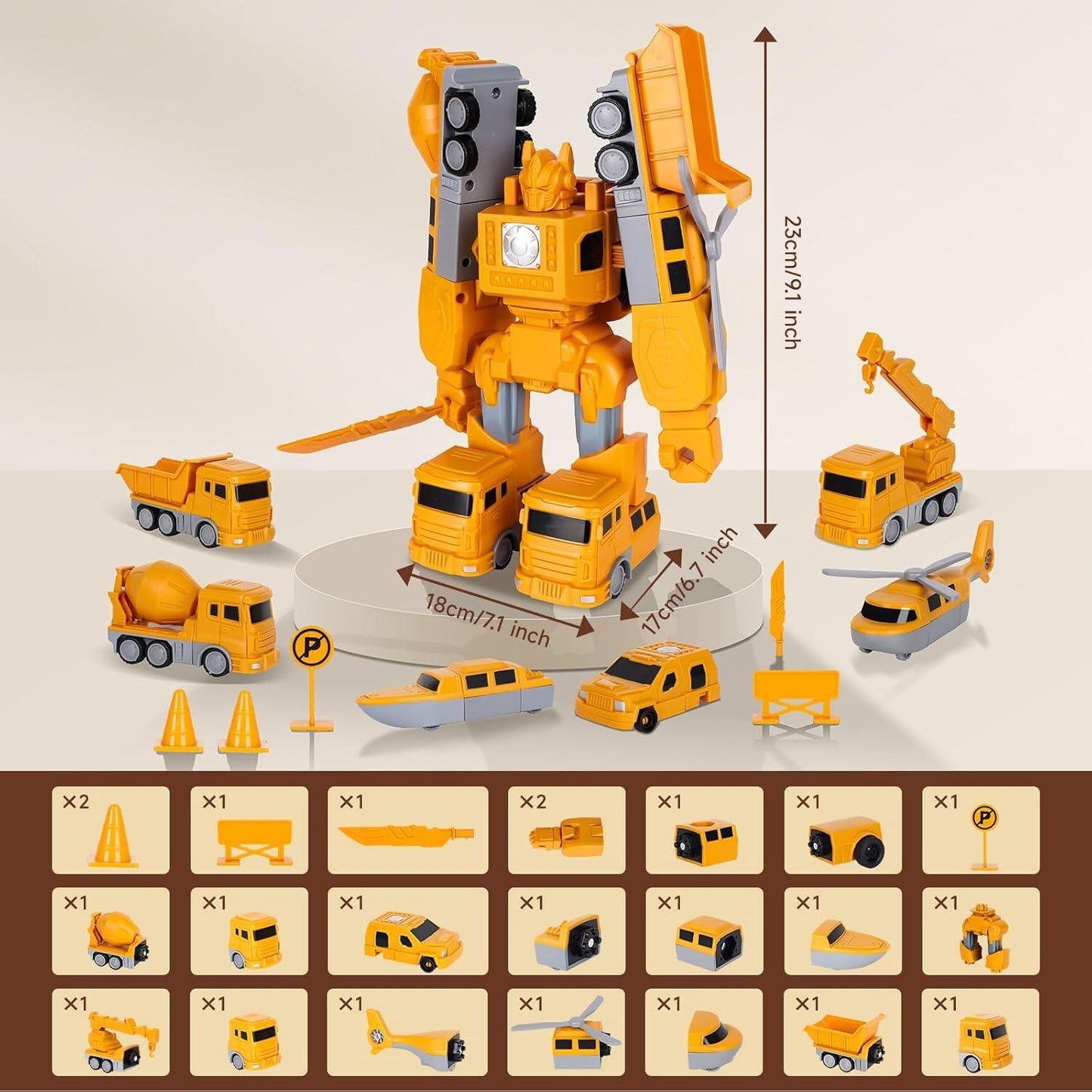Magnetic Transforming Construction Vehicle Set, Converts into Robot, Detachable Parts, Safe for Ages 3+