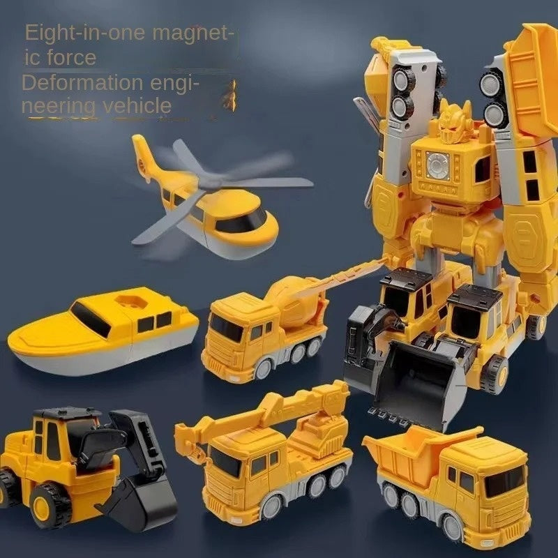 Magnetic Transforming Construction Vehicle Set, Converts into Robot, Detachable Parts, Safe for Ages 3+