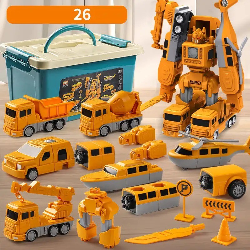 Magnetic Transforming Construction Vehicle Set, Converts into Robot, Detachable Parts, Safe for Ages 3+