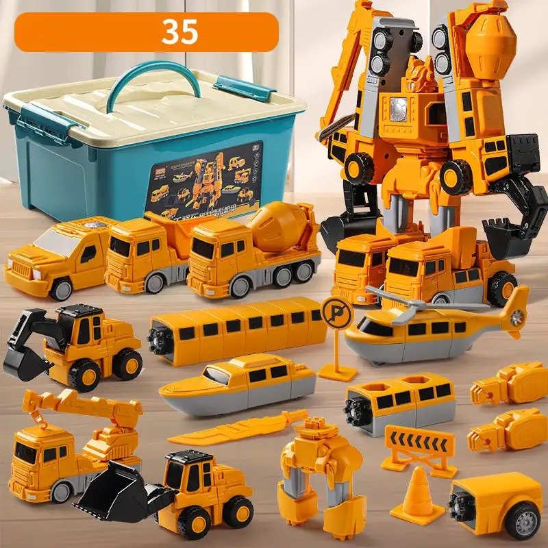 Magnetic Transforming Construction Vehicle Set, Converts into Robot, Detachable Parts, Safe for Ages 3+