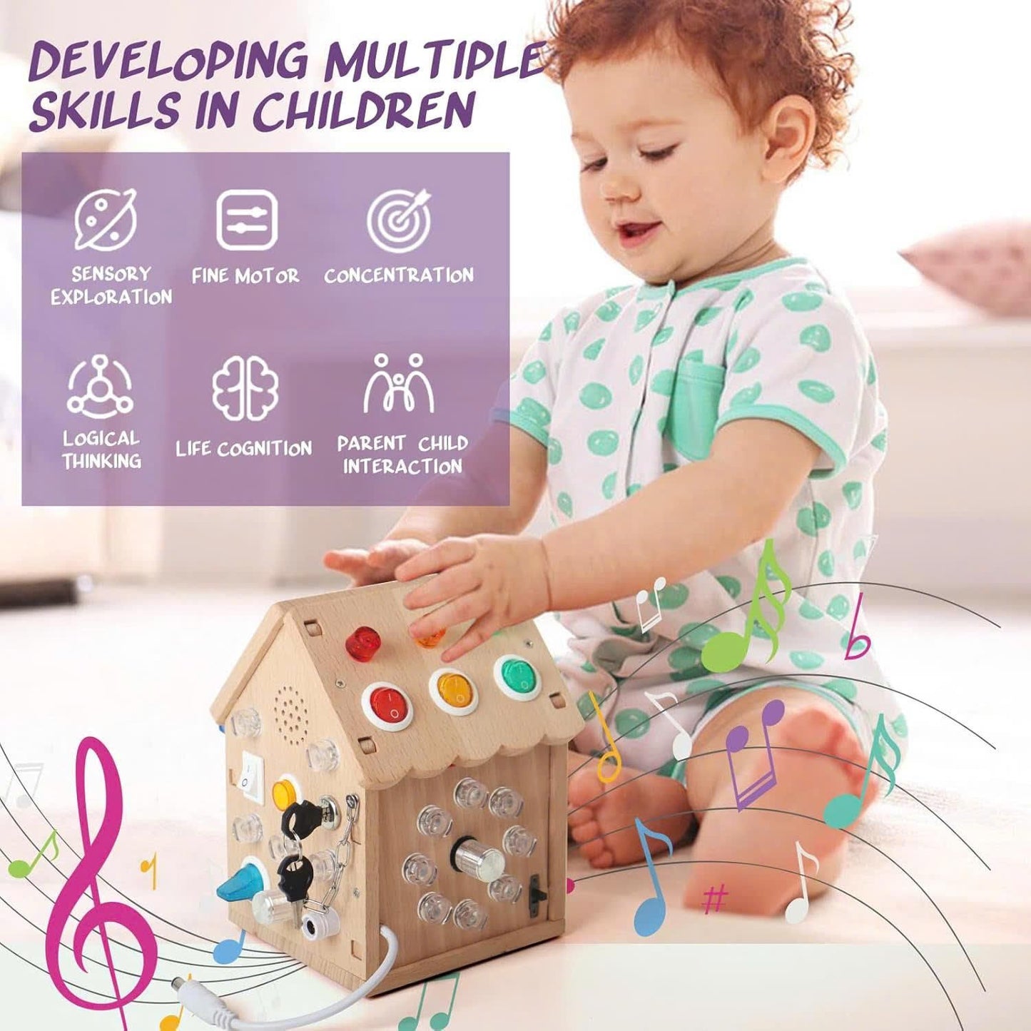 Montessori Busy House Toy with Sound, Light, Portable and Safe for Ages 3+