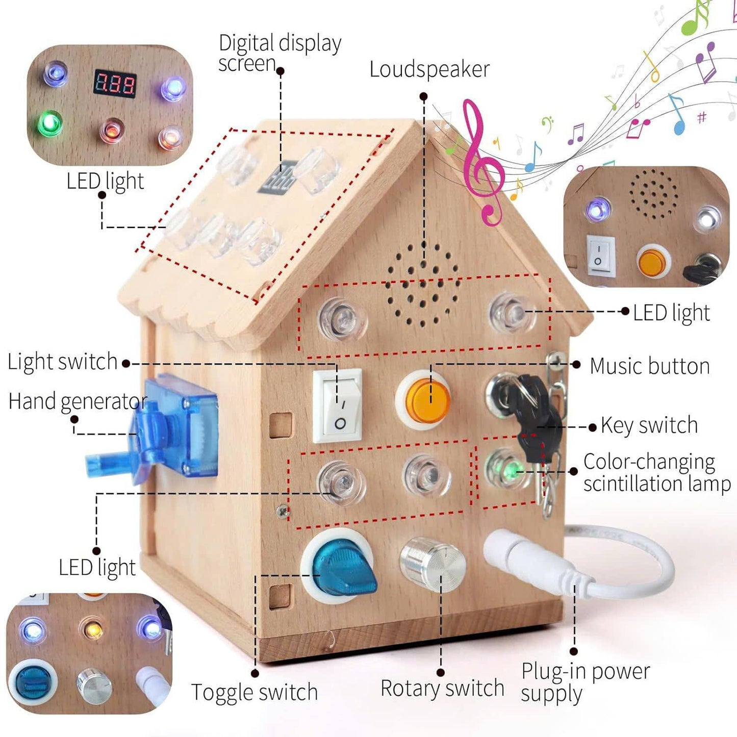 Montessori Busy House Toy with Sound, Light, Portable and Safe for Ages 3+