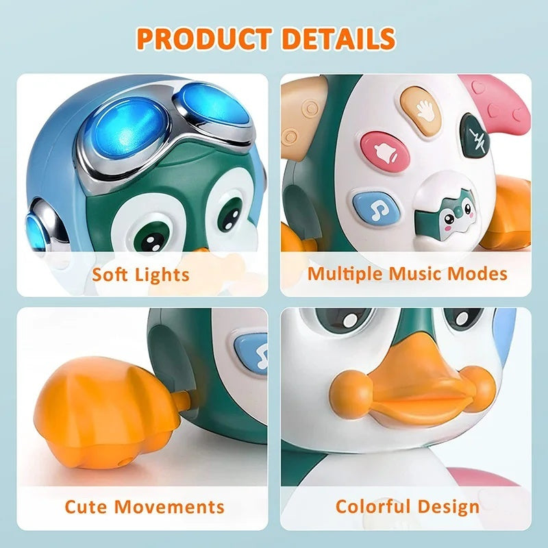 Musical Penguin Toy with Multiple Play Modes to Develop Crawling for Babies 3+ Months