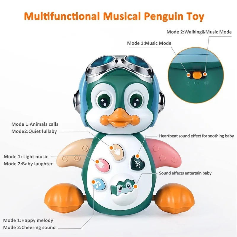 Musical Penguin Toy with Multiple Play Modes to Develop Crawling for Babies 3+ Months