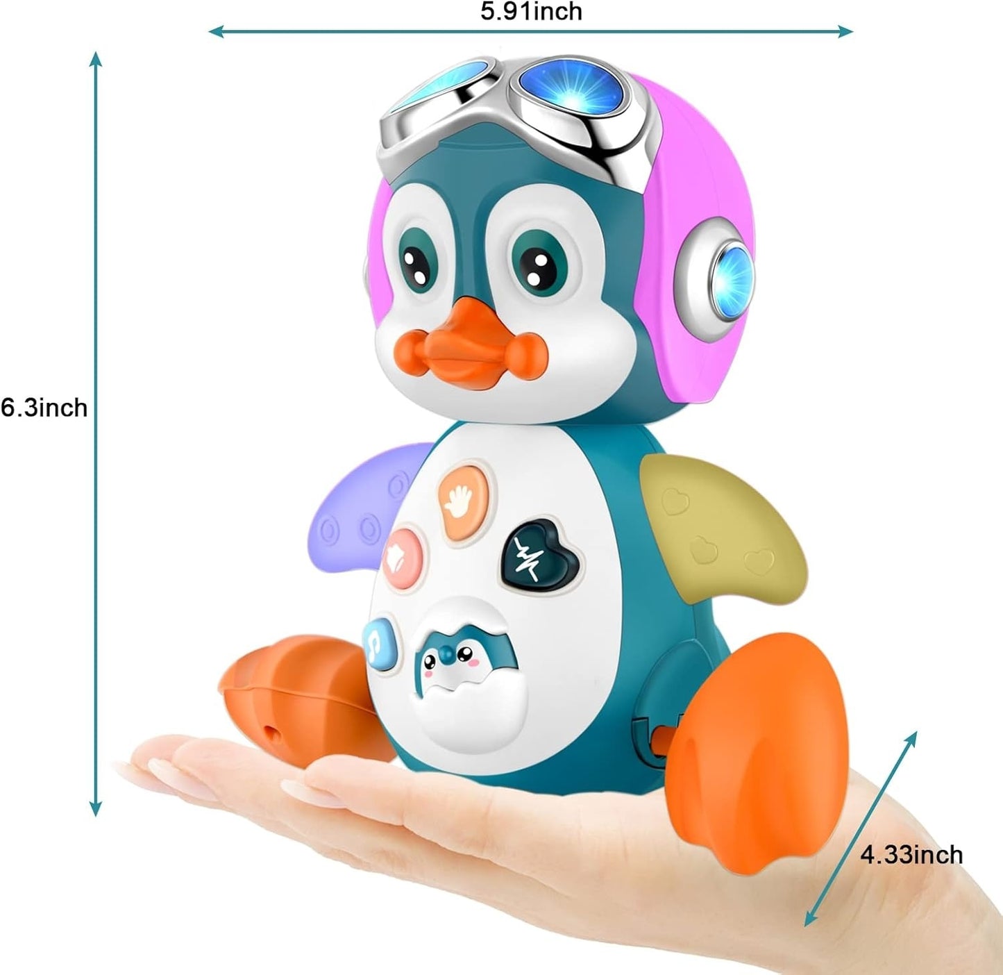 Musical Penguin Toy with Multiple Play Modes to Develop Crawling for Babies 3+ Months