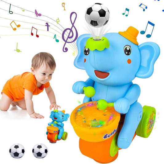 Musical Walking Elephant Drummer Toy with LED Lights and Floating Ball, Safe for Babies 3+ Months
