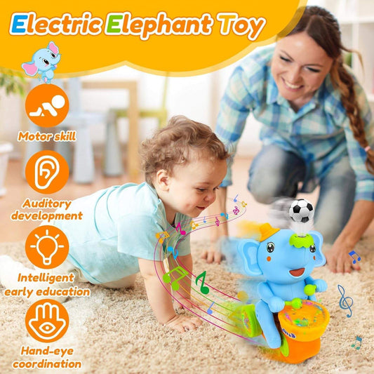 Musical Walking Elephant Drummer Toy with LED Lights and Floating Ball, Safe for Babies 3+ Months