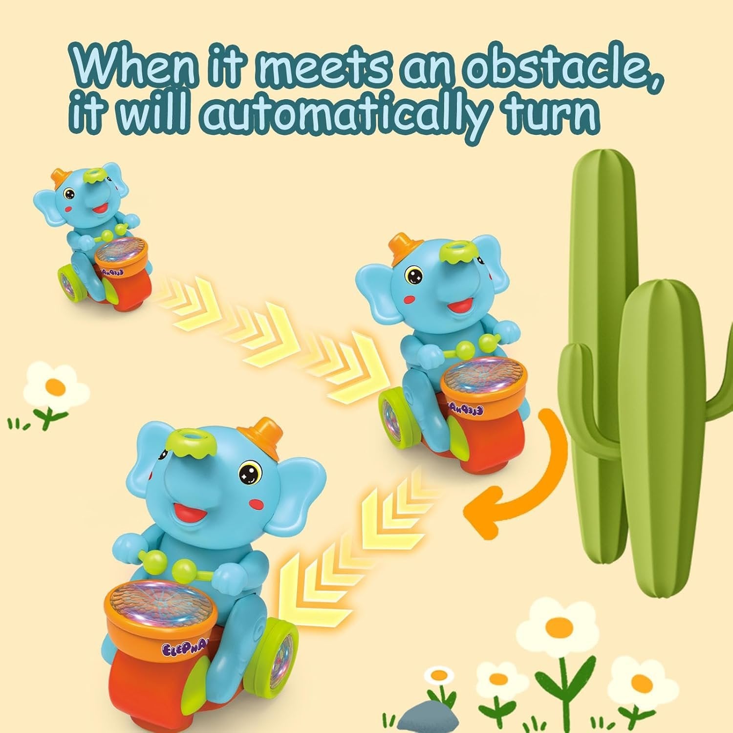 Musical Walking Elephant Drummer Toy with LED Lights and Floating Ball, Safe for Babies 3+ Months