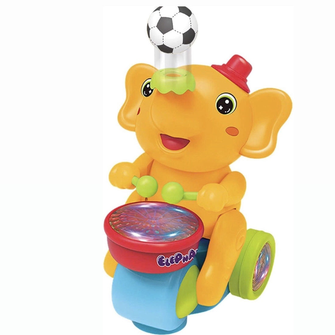 Musical Walking Elephant Drummer Toy with LED Lights and Floating Ball, Safe for Babies 3+ Months