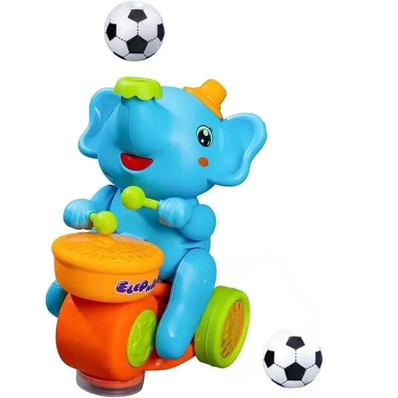 Musical Walking Elephant Drummer Toy with LED Lights and Floating Ball, Safe for Babies 3+ Months