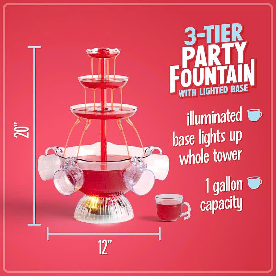 Retro Lighting Party Fountain with Cups – Safe Material, Easy to Assemble and Disassemble