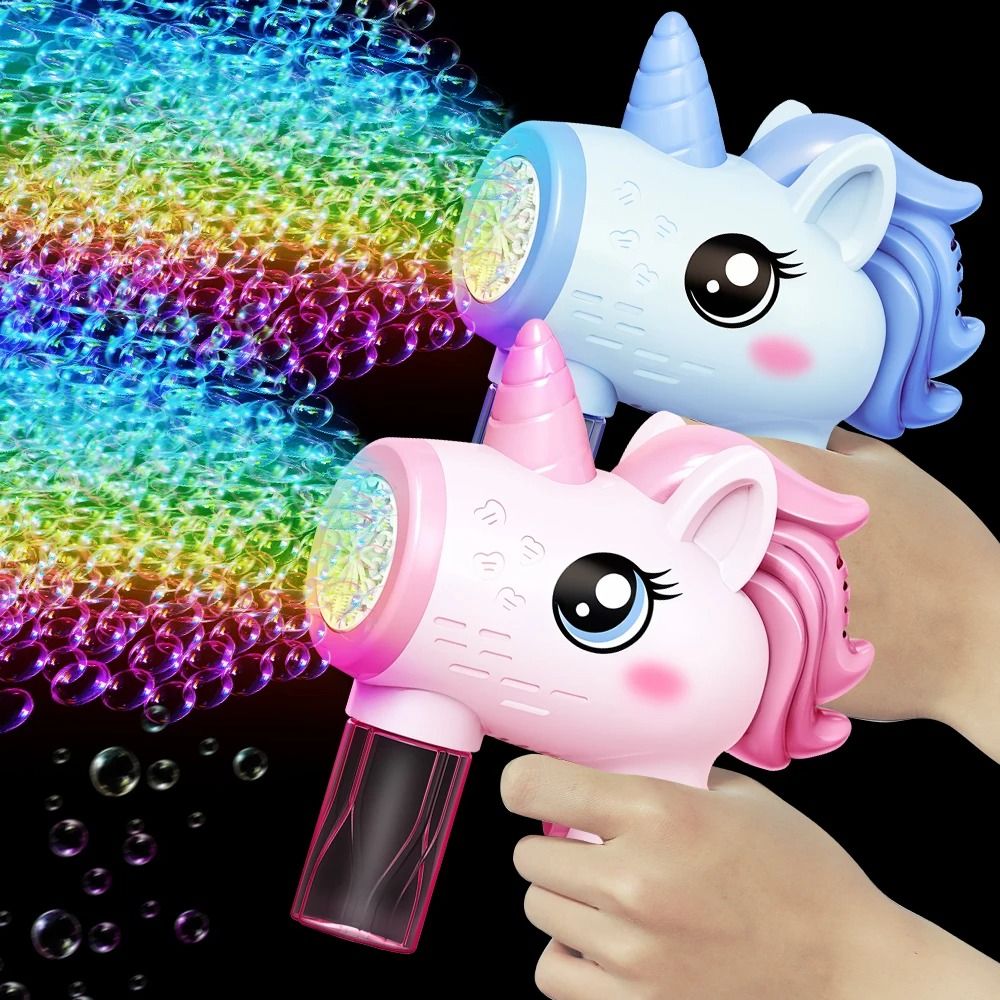 Unicorn Toy Bubble Machine with LED Lights, Compact, Portable, Safe for Ages 3+