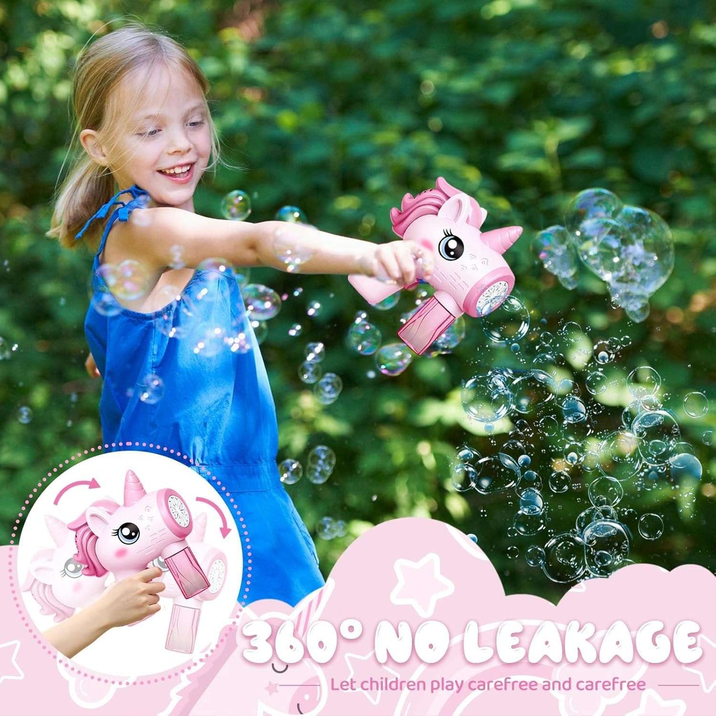 Unicorn Toy Bubble Machine with LED Lights, Compact, Portable, Safe for Ages 3+