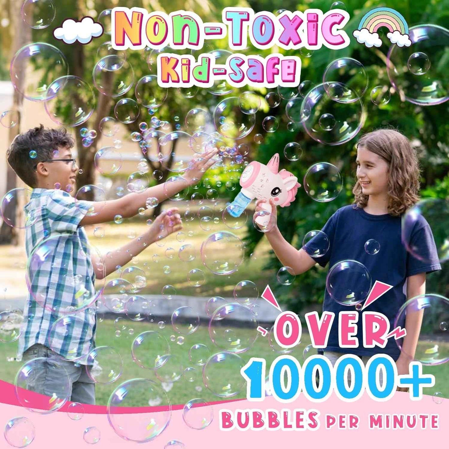 Unicorn Toy Bubble Machine with LED Lights, Compact, Portable, Safe for Ages 3+