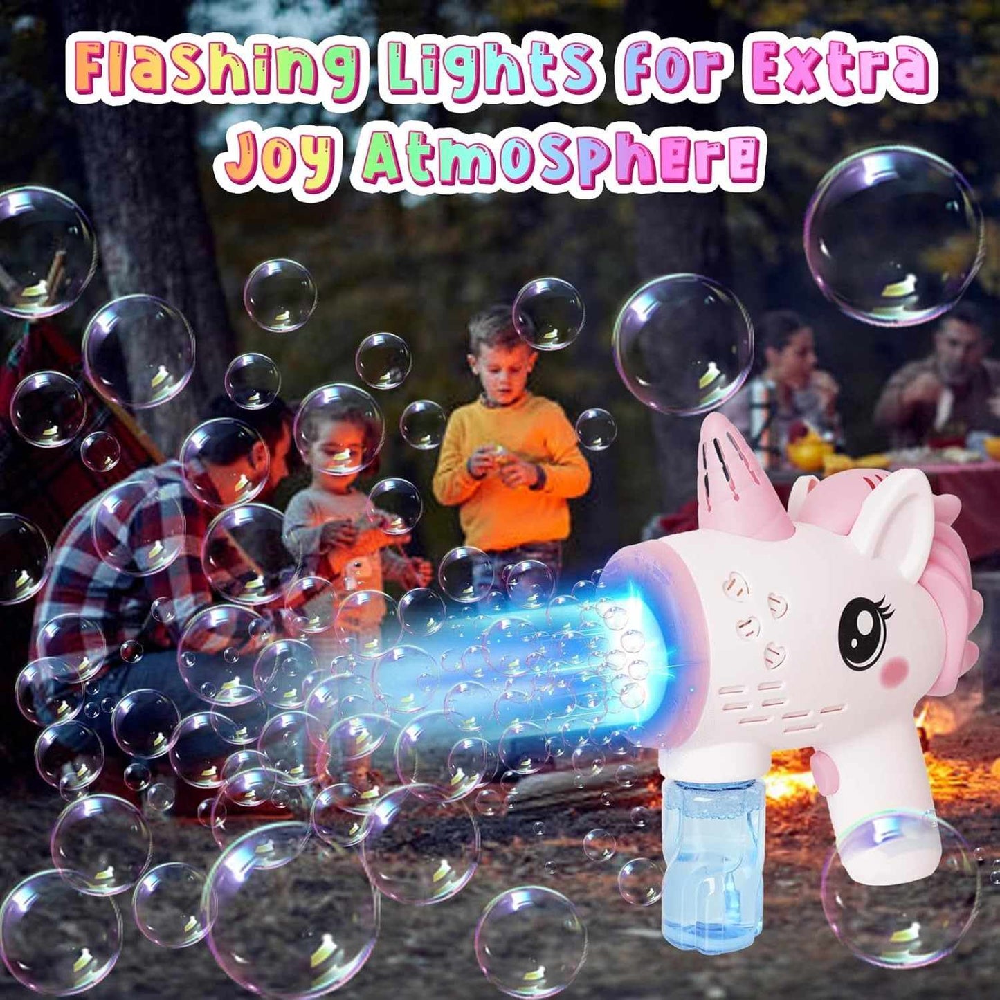 Unicorn Toy Bubble Machine with LED Lights, Compact, Portable, Safe for Ages 3+